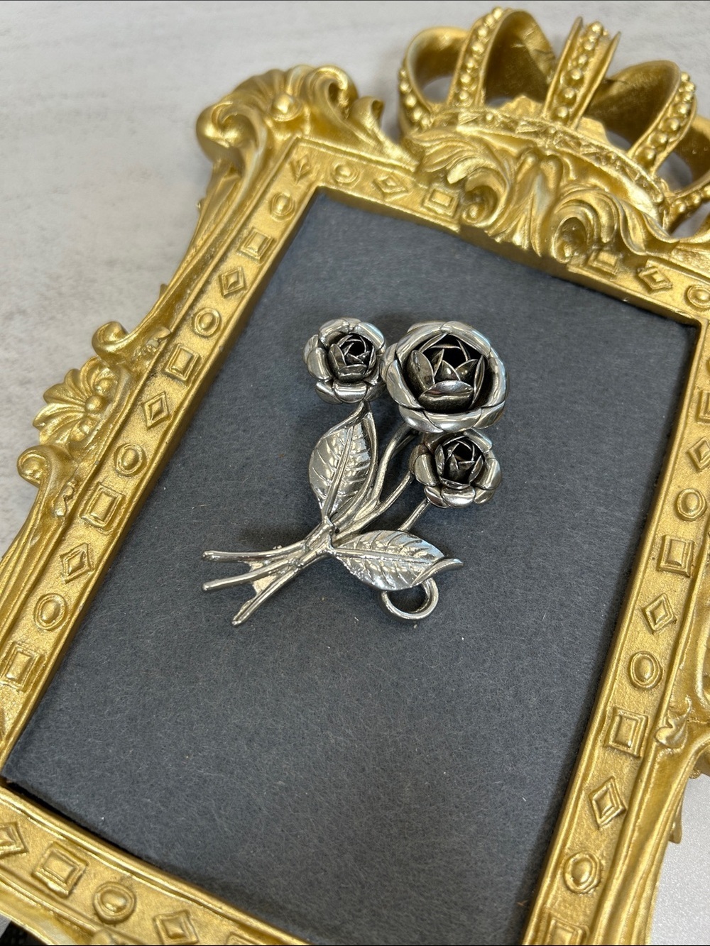 Heavy Oversized Silver Rose Bouquet Brooch - Elegant Floral Pin